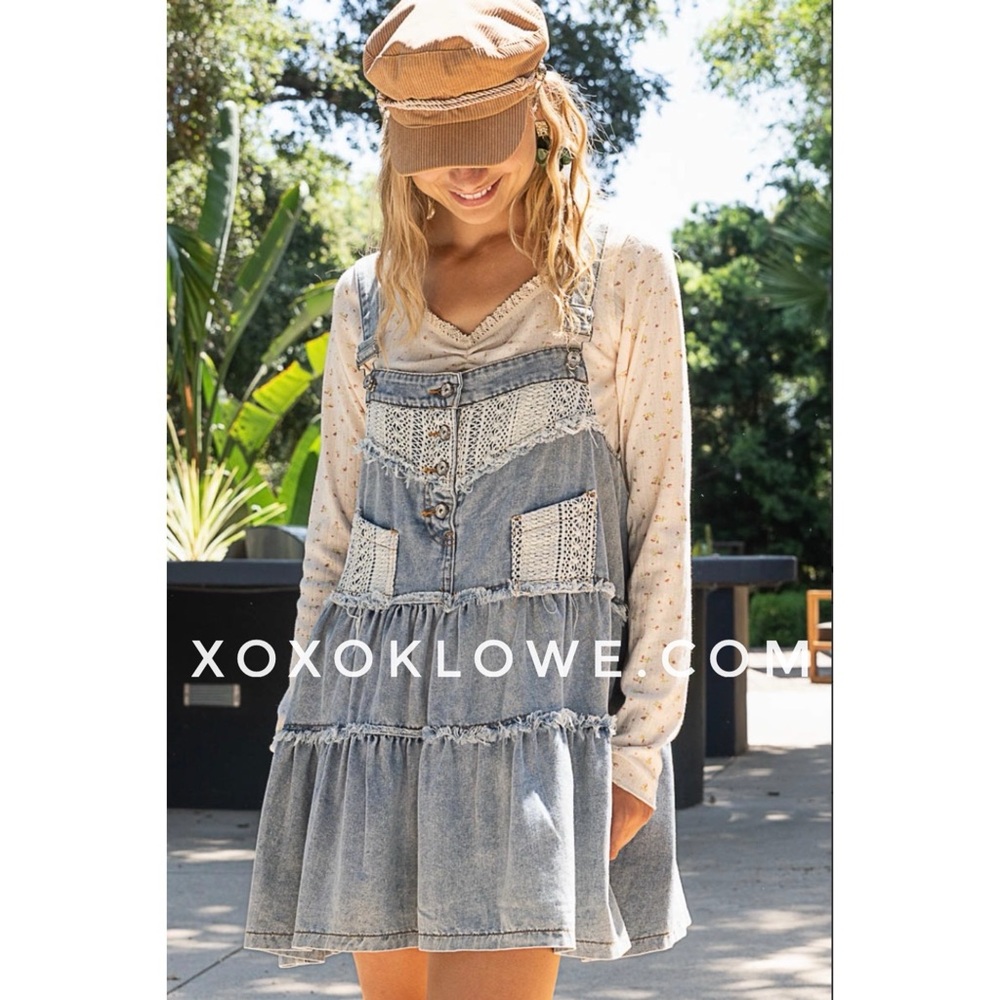POL Denim + Crochet Patch Tiered Skirtall Mini Dress - Picture 12 of 16